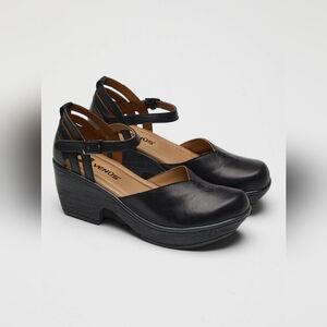 VENUS Black Real Leather Women's Wedge Shoes Size 10 (UK Size 41)